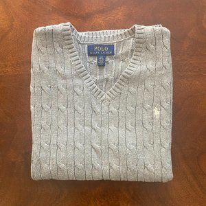 Polo by Ralph Lauren Gray Cable-Knit Sweater Vest, Youth L, 14-16